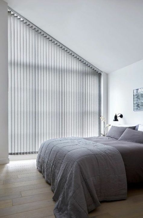 Popular Window Coverings, Blinds Inspiration, Raked Ceiling, Skylight Window, House Blinds, Vertical Blinds Curtains, Vertical Blinds, Bedroom Loft, Blinds For Windows