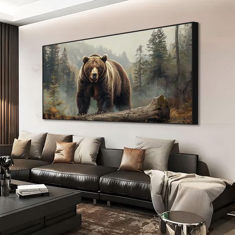 Forest Wall Art Living Room, Wildlife Decorating Ideas Living Rooms, Bear Home Decor, Elk Pictures, Wild Pictures, Teen Hangout, Mountain Condo, Pictures Wall Decor, Bear Canvas