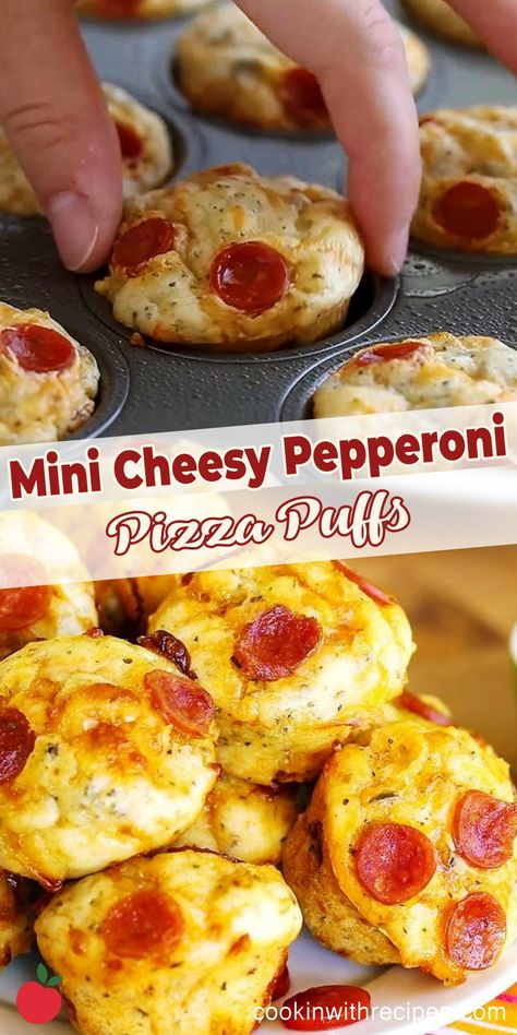 Mini Cheesy Pepperoni Pizza Puffs Recipe - Cooking with Recipes Pepperoni Pizza Puffs Recipe, Crazy Puffs Pizza, Mini Pepperoni Pizza, Mini Pepperoni Recipes, Mini Veggie Pizza, Supreme Pizza Puffs, Pepperoni Puffs, Pizza Puffs Recipe, Pizza Bites Appetizer