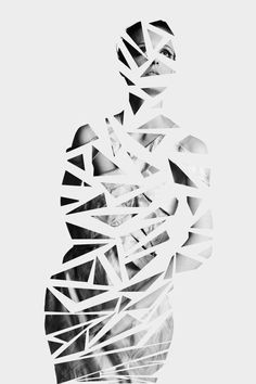 i like how the image is manipulated to make the person look made up of many pieces, when its just one image Broken Lines, Foto Portrait, Fashion Art Photography, Fashion Collage, 판타지 아트, Abstract Photos, Abstract Photography, Photography Projects, White Photo