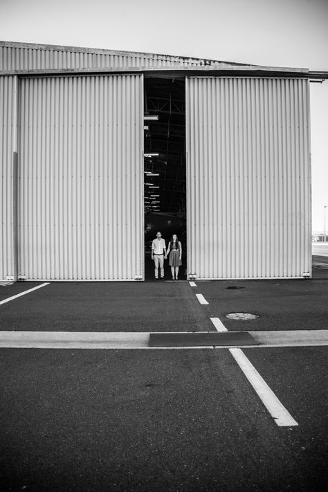 Engagement shoot in airplane hanger Airplane Hanger Photoshoot, Hangar Photoshoot, Airport Photoshoot, Airplane Photoshoot, Airplane Hanger, Airplane Wedding, Plane Pictures, In Airplane, Airplane Hangar