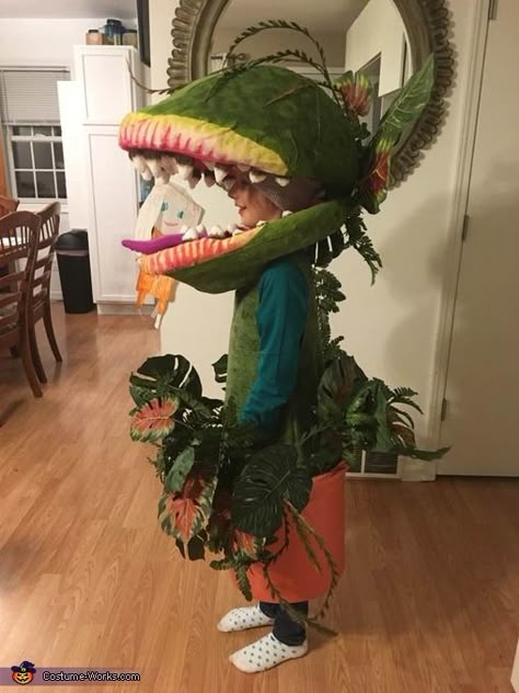 My daughter wanted to be Audrey II from the movie Little Shop of Horrors. We created the face mask with styrofoam and chicken wire filled with expanding spray foam. Which after drying for a few days, we then cut off and sanded to make the... Photo 5 of 5. Little Shop Of Horrors Costume, Audrey 2, Audrey Ii, Horror Halloween Costumes, Horror Costume, Costume Works, Little Shop Of Horrors, Halloween Costume Contest, Spray Foam