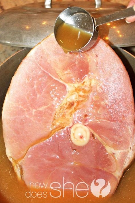 Don’t make your ham until you read this…Bone-In Baked Ham Recipe | HowDoesShe? | Bloglovin’ Honey Roasted Ham Recipe, Ham Bone In Oven, Cooking A Bone In Ham In The Oven, Crockpot Ham Bone In, Uncooked Ham In Crockpot, Ham Shoulder Recipes, Baked Bone In Ham Recipes Ovens, Baked Ham Recipes Crockpot, Crock Pot Bone In Ham