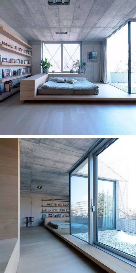 Bedroom Platform, Bed Platform, House Villa, Interior Bedroom, Trendy Bedroom, Bedroom House, Blue Bedroom, Minimalist Bedroom, Design Case