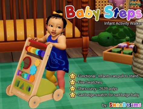 Baby Steps - Infant Activity Walker | Patreon Sims 4 Cc Functional Activities, Sims 4 Infant, Infant Activity, San Myshuno, Sims Baby, Sims 4 Cas Mods, Play Sims 4, Cc Mods, Growing Together