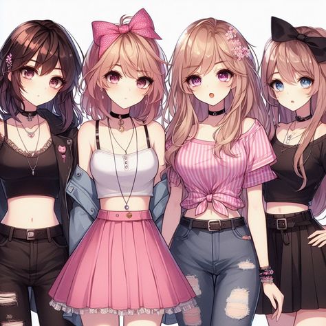 It's like a friend group of my characters that I have all together. Anime 4 Friends Group, 4 Bestie Anime, 4 Girls Squad Cartoon, Anime Friends Group, Drawing Crystals, Besties Photos, Anime Group Of Friends, 4 Besties, Friends Group Photo