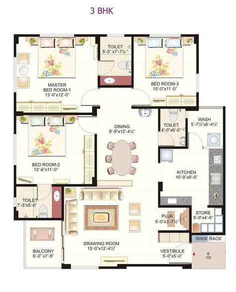 2bhk House Plan, Three Bedroom House Plan, Indian House Plans, Basement House Plans, House Plans One Story, Duplex House Plans, House Plan Gallery, Home Design Floor Plans, House Construction Plan