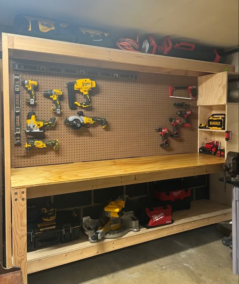 Custom pegboard workbench for garage
Dewalt
Milwaukee tools
Woodwork Power Tool Storage Shed, Custom Work Bench, Pegboard Workshop, Peg Board Tool Organization, Garage Pegboard Ideas, Garage Work Benches, Garage Pegboard Organization, Pegboard Tool Organization, Garage Peg Board