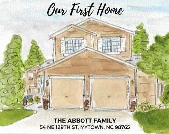 Hand Illustrated Portraits & Real Estate by FrontPorchPortraits Real Estate Gift Ideas, Open Concept House, Open Concept House Plans, Real Estate Client Gifts, Gifts For Groom, Maid Of Honor Gifts, Real Estate Closing, Real Estate Closing Gifts, Watercolor House Painting