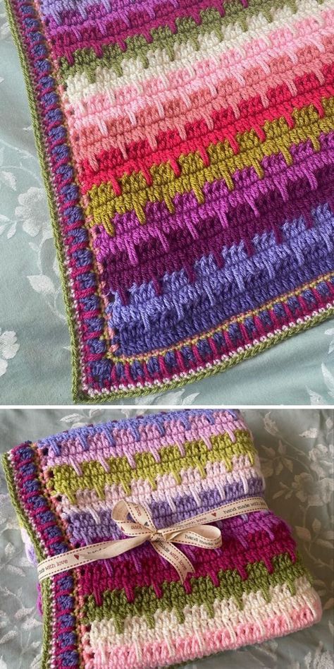 Dahlia Blanket Crochet, Crochet Spike Stitch Free Pattern, Spike Stitch Crochet Blanket, Snuggle Stitch Crochet Blanket, Cotton Yarn Patterns, Spike Stitch, Crochet Blanket Border, Crochet Throws, Scrap Yarn Crochet