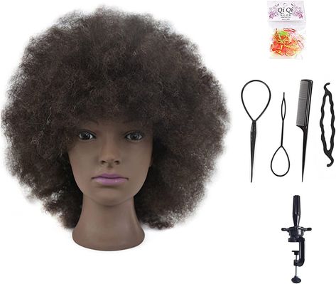 Ba Sha Training Head African American with 100% Human Hair Mannequin Head Cosmetology Afro Hair Manikin Head for Practice Styling Braiding : Amazon.co.uk: Beauty Hair Extension Lengths, Manikin Head, Hairdressing Training, Hair Mannequin, Brown Hair Shades, Curly Hair Types, Pelo Afro, Mannequin Head, Afro Hair