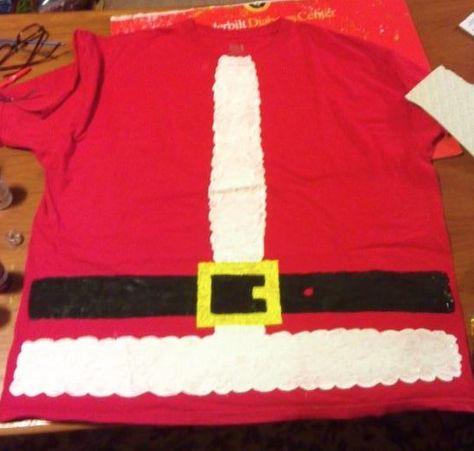 Stephanie's shirt idea...DIY Santa shirt Dress Like Santa Day At School, Diy Santa Outfit, Diy Santa Costume For Kids, Santa Costume Diy, Diy Santa Costume, Kids Santa Costume, Tamu Graduation, Diy Clothes Hangers, Diy Christmas Sweater