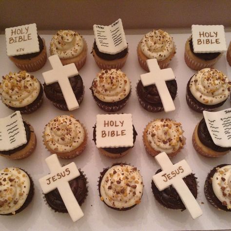 Hooray for Cupcakes! By Ruthys Bake Shop #cupcakes #bible #jesus #s'mores #sprinkles #cross Bible Cupcakes, Cross Cupcakes, Heaven Birthday, Frosted Cupcakes, Cupcake Inspiration, Company Ideas, Sprinkle Cupcakes, Graduation Cupcakes, Christmas Cake Decorations