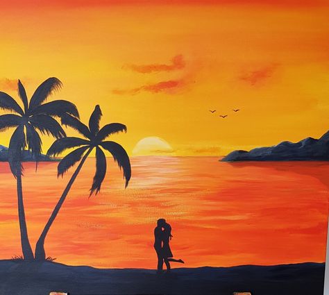 Sunset kiss # couple Couple Sunset Painting, Romantic Sunset Painting, Sunrise Drawing, Sunset Kiss, Beach Sketches, Easy Scenery Drawing, Beach Sunset Painting, Ocean Art Painting, Beach Scene Painting