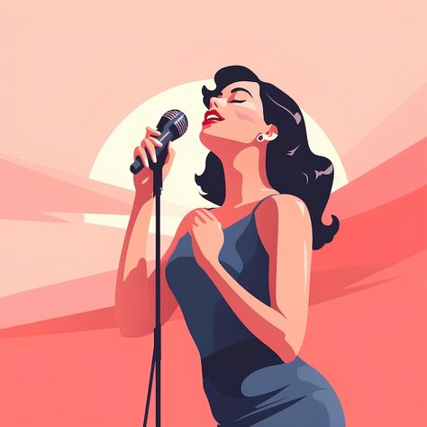 Photo minimalist flat vector style a sty... | Premium Photo #Freepik #photo Singing Illustration, Singer Illustration, Poster Flat, Singer Art, Woman Singing, Minimalist Flat, Color Design Inspiration, Girls Music, Artist Illustration