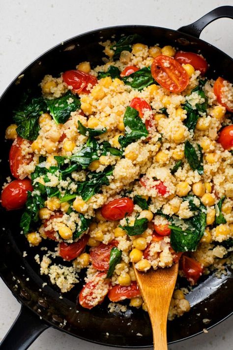 Couscous With Spinach, Vegan Couscous Recipes, Couscous Chickpea, Chickpea Couscous, Chickpeas And Spinach, Curried Couscous, Couscous Dishes, Chickpea Spinach, Couscous Recipes