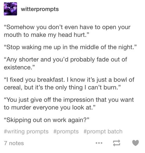 Short Writing Prompts, Seamus Finnigan, Dean Thomas, Otp Prompts, Quotes Sarcastic, Story Writing Prompts, Writing Dialogue Prompts, Dialogue Prompts, Writing Characters