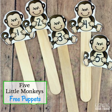 Five Little Monkeys Jumping on the Bed activities and puppets Monkeys Jumping On The Bed, 5 Little Monkeys, Childcare Ideas, Monkey Puppet, Jumping On The Bed, Five Little Monkeys, Finger Plays, Preschool Literacy, Pre K Activities