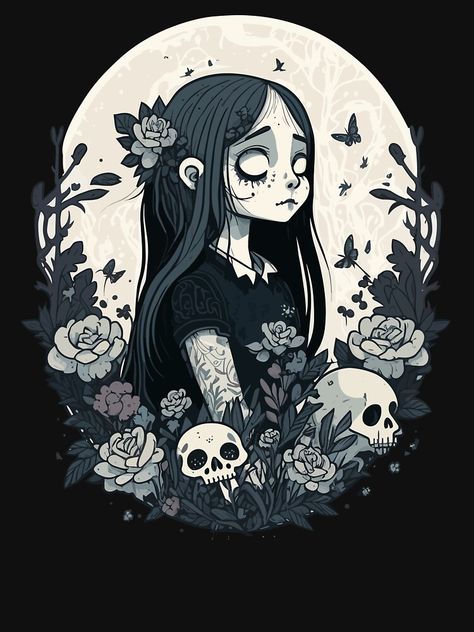 Halloween Art Ideas, Ghost Artwork, Flowers Doodle, Helloween Wallpaper, Doodle Doodle, Girl With Flowers, Desenho Tattoo, Goth Art, Halloween Drawings