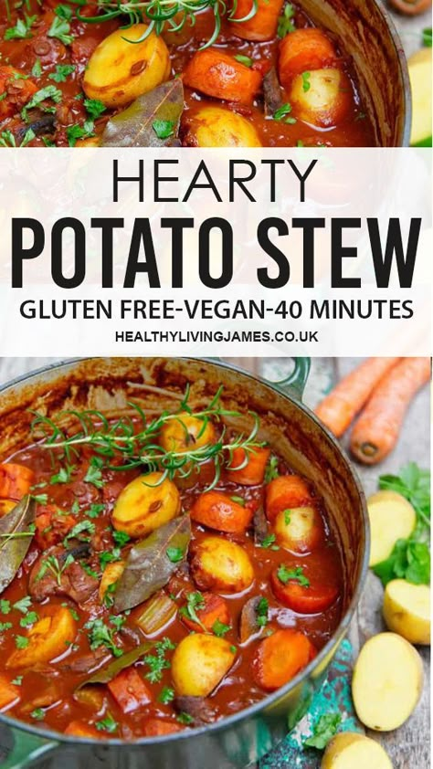 Vegan Stew Recipes, Potato Stew, Vegan Stew, Stewed Potatoes, Winter Dinner Recipes, Vegan And Gluten Free, Tasty Vegetarian Recipes, Vegan Comfort Food, Vegan Soups