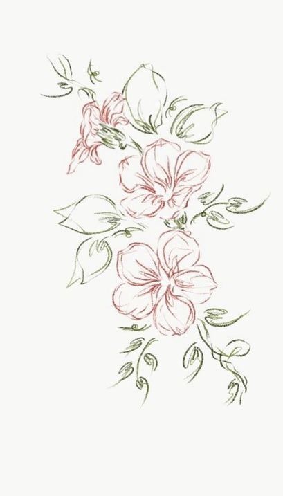 Pretty Doodles Flowers, Flower Themed Tattoos, Flower Tattoos Sketch, Vines With Flowers Drawing, Pretty Flowers Drawings, Whispy Tattoos, Flower Sketch Aesthetic, Floral Vine Drawing, Soft Flower Tattoo