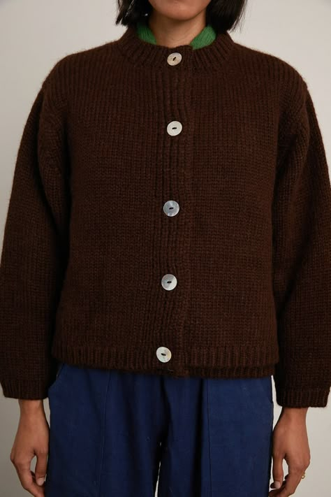 Handmade chunky knit cardigan | Sheba Cardigan Sweater- Chocolate Corporate Girlie, Grandma Vibes, Chunky Sweater Cardigan, Machine Knit, Modern Color Palette, Knit Alpaca, Chunky Cardigan, Chunky Knit Cardigan, Cozy Cardigan