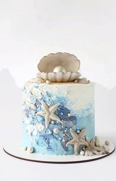 Ocean Themed Cakes, Ocean Beach Cake, Sea Theme Cake, 40th Birthday Cake For Women, Nautical Cakes, Ocean Birthday Cakes, Coastal Birthday, Debut Theme, Birthday 25