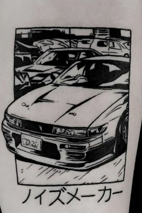 240sx Tattoo, Drift Car Tattoo, Drifting Tattoo, Jdm Car Tattoo Ideas, Jdm Car Tattoo, Jdm Tattoo Ideas, Jdm Tattoo, Comic Style Tattoo, Drift Tattoo