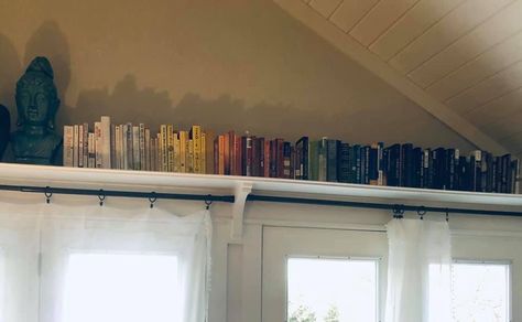 Book Shelf Above Window, Over The Window Bookshelf, Bookshelves Above Windows, Bookshelf Above Window, Above Window Bookshelf, Bookshelf Over Window, Shelves Above Window, Shelves Over Windows, Shelf Above Window