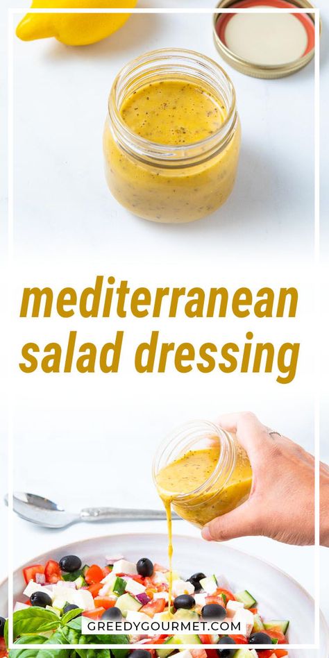 Healthy Mediterranean Salad, Mediterranean Dressing, Mediterranean Salad Dressing, Healthy Dressing Recipes, Lemon Salad Dressings, Mediterranean Diet Snacks, Mustard Salad Dressing, Mediterranean Salad Recipe, Best Salad Dressing