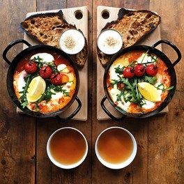 Shakshuka Eggs, Sourdough Toast, Shakshuka Recipes, Bistro Food, Perfect Brunch, Eggs Recipe, Breakfast Menu, Food Test, Baked Eggs