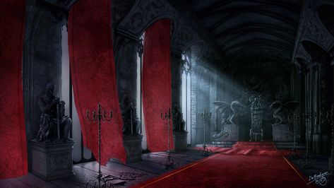 Vampire Castle Interior, Gothic Castle Interior, Castle Concept Art, Interior Concept Art, Vampire Castle, Dracula Castle, Castle Background, Hallway Art, Dark Castle