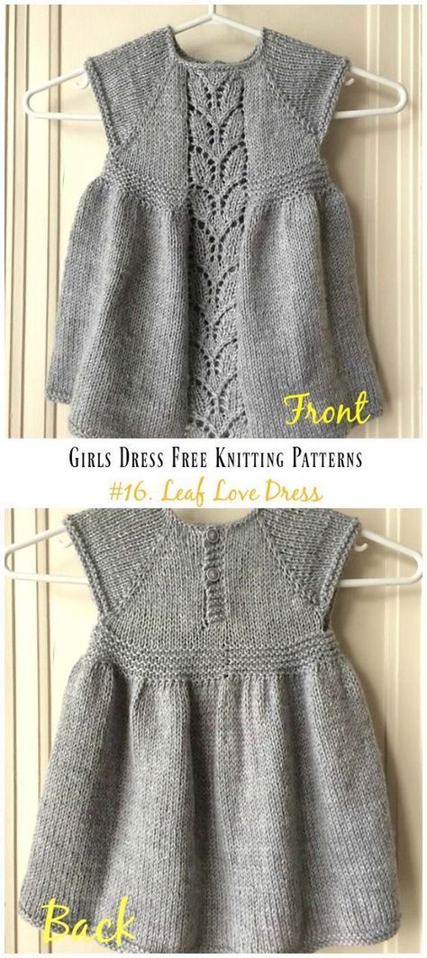 Leaf Love Dress Free Knitting Pattern - Little Girls #Dress Free #Knitting Patterns Knit Dress Pattern Free, Knit Dress Pattern, Baby Dress Pattern, Knit Baby Dress, Dress Patterns Free, Baby Dress Patterns, Baby Knitting Patterns Free, Girl Blanket, Sweater Tunic