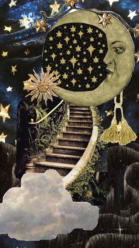 #celestial #whimsigoth Whimsigoth Moon Art, Whimsigoth Party Decor, Whimsigoth Prints, Celestial Goth Aesthetic, Whimsigoth Journal, 90s Celestial Aesthetic, Ecstatic Aesthetic, Whimsigoth Inspiration, Dark Celestial Aesthetic