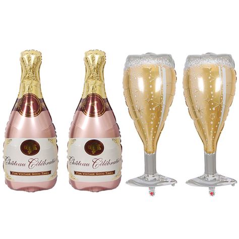 PRICES MAY VARY. Package and size: 2 pcs Champagne Bottle Balloons, 38.5 inches long and 19.6 inches of the width, 2 pcs Champagne Glass Balloons, 38.5 inches long and 15.7 inches of the width. Material: Made of aluminium film, this champagne bottle mylar balloon is durable, not easy to break and can last long, you can fill it with air or helium. Glossy& Cute: Cute champagne bottle shape and bright champagne gold color, these champagne bottle inflatable air balloons are great party supplies to p Bachelorette Party Items, Champagne Balloons, Champagne Birthday, Champagne Gold Color, Silver Balloon, Balloon Stands, Balloons Birthday, Anniversary Decorations, New Years Eve Decorations