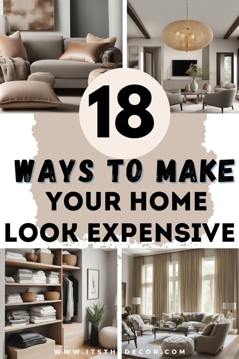 Transform your home into a haven of luxury! Discover 18 elegant and budget-friendly ways to give your living space that upscale look without the hefty price tag. Perfect for decorators aiming for high-end style on a budget. Dive in now and start revamping! #HomeDecor #LuxuryLiving #BudgetFriendlyTips #InteriorDesign #DIYDecor Modern Rental Apartment, Expensive Looking Living Room Ideas, Boujie House Decor, Expensive Home Decor On A Budget, Home Decor Ideas Elegant, Boujee On A Budget Apartment, Upscale Home Decor, Modern Luxury Home Decor Ideas, Luxury Living Room On A Budget