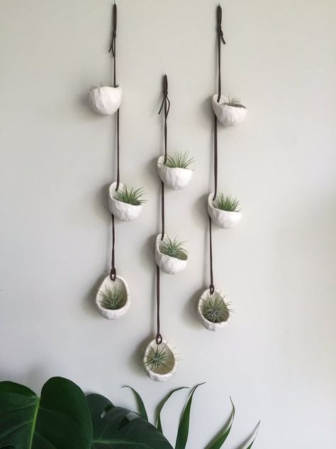 Hanging Clay Pots, Air Dry Planter, Air Dry Clay Wall Art, Hanging Ceramic Art, Wall Hanging Plant, Air Plants Decor, Clay Wall Hanging, Air Plant Display, Air Dry Clay Projects