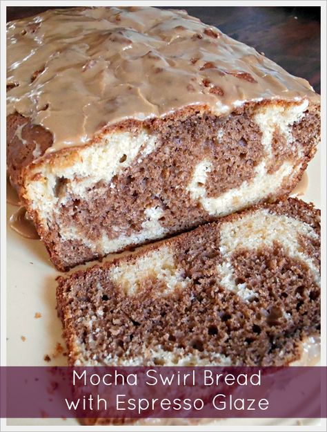 Jam Hands: Mocha Swirl Bread with Espresso Glaze Espresso Glaze, Swirl Bread, Mocha Recipe, Swirled Bread, Glaze Recipe, Sweet Bread, Baking Sweets, Breakfast Breads, Vegetarian Chocolate