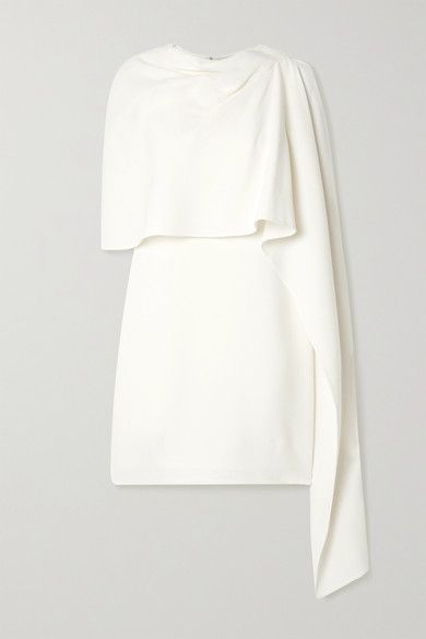 Oscar de la Renta - Layered Draped Wool-blend Crepe Mini Dress - Ivory Aquazzura Sandals, Affordable Beauty Products, Bottega Veneta Clutch, Oscar Dresses, Elegant Drapes, Statement Bag, Embellished Sandals, Top Designer Brands, Kenneth Jay Lane