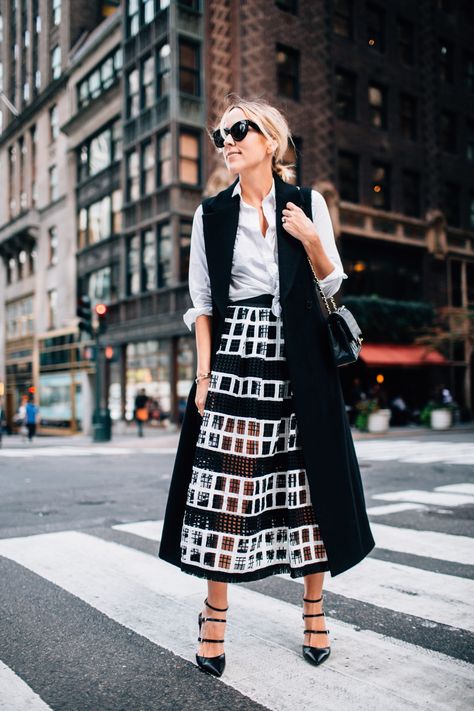 Balancing Act | Damsel In Dior Sleeveless Blazer Outfit, Blogger Street Style, Sleeveless Coat, Long Vest, Winter Vest, Long Vests, Vest Outfits, Blazer Outfits, Inspired Outfits