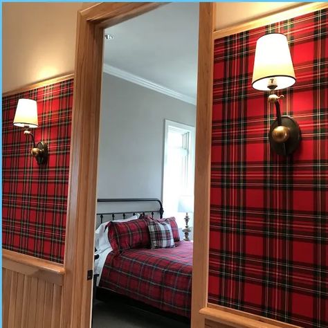 Fabric On Walls, Wall Upholstery, Tartan Decor, Scottish Interiors, Tartan Wallpaper, Fabric Installation, Fabric Walls, English Country Decor, Plaid Wallpaper