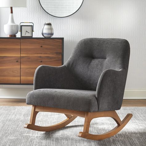 TMS Mick Upholstered Rocking Chair, Dark Gray - Walmart.com Nursing Mothers Room, Nursery Rocking Chairs, Mid Century Rocking Chair, Rock Stacking, Nursing Chairs, Black Couch, English Nursery, Sofa Santai, Saddle Chair