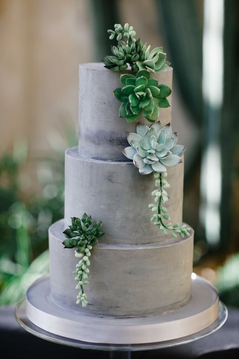 Concrete Wedding Cake, Concrete Wedding, Gray Wedding Cake, Colorful Wedding Cakes, Succulent Cake, Cactus Cake, Monochrome Weddings, Green Wedding Cake, Big Wedding Cakes