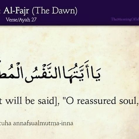 [To the righteous it will be said], "O reassured soul, Return to your Lord, well-pleased and pleasing [to Him], And enter among My [righteous] servants And enter My Paradise." - (Qur'an, al-Fajr, The Dawn [89]:27 to 30 of 30) The Dawn, Quran, Paradise, Quick Saves