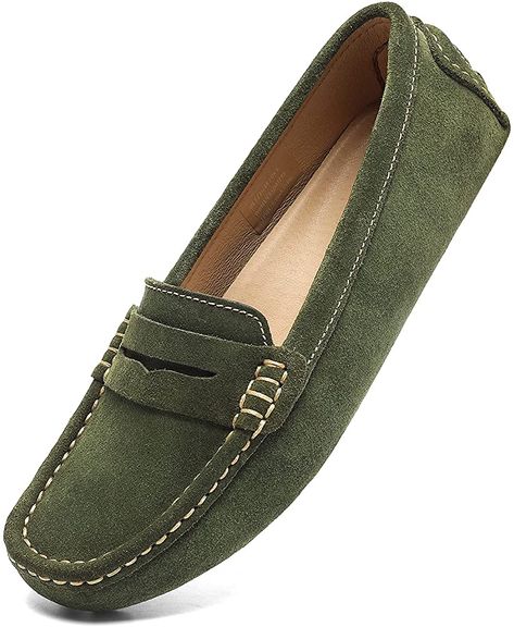 Driving Mocs, Comfortable Loafers, Shoes Classic, Driving Moccasins, Loafers Style, Casual Loafers, Driving Shoes, Green Suede, Penny Loafers