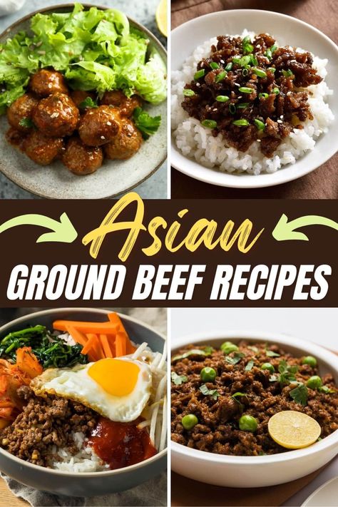 These Asian ground beef recipes make for some healthy and delicious meals! From noodles to rice bowls to spring rolls, skip takeout and try these easy dishes instead. Asian Beef Rice Bowl, Thai Ground Beef Recipes, Ground Beef Stir Fry Recipes, Asian Beef Dishes, Ground Beef Rice Bowl, Ground Beef Asian Recipes, Ground Beef Recipes For Dinner Noodles, Beef Spring Rolls, Crockpot Asian Recipes