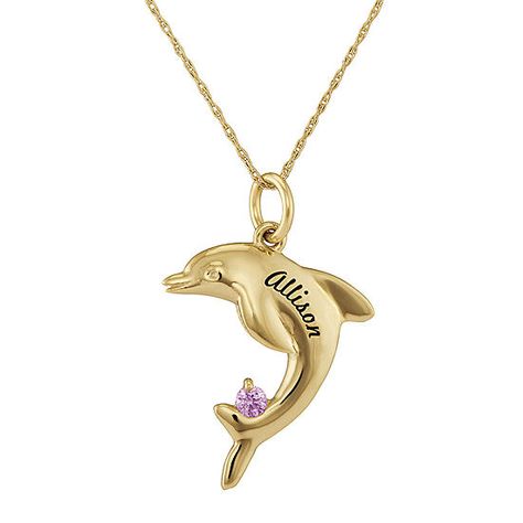 Personalized Girls Engraved Birthstone Dolphin Pendant Necklace - JCPenney Dolphin Pendant, Dolphin Ring, Dolphin Necklace, Girls Jewelry, Custom Necklace, Chain Pendants, Get Up, Photo Jewelry, Spring Rings