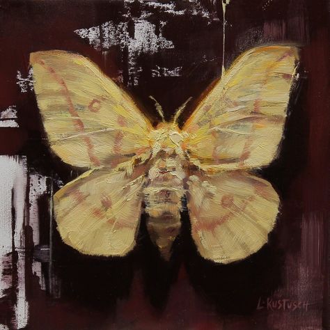 Lindsey Kustusch, «papillon jaune impérial» Bugs To Draw, Imperial Moth, Nature Art Inspiration, Dragonflies Art, Disrupted Realism, Moth Painting, Moth Insect, Painting Butterflies, Paintings Animals