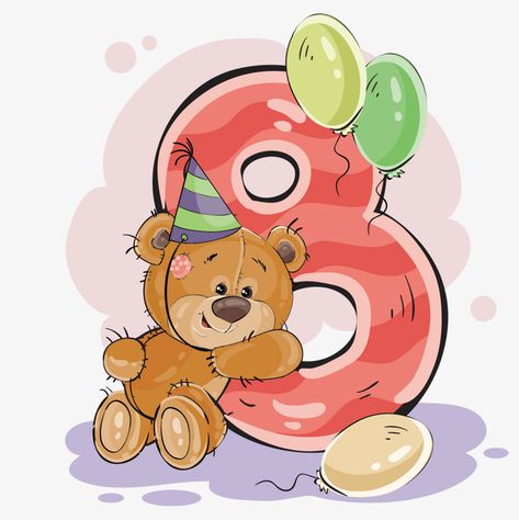 vector,number,Bear,Eight,Animal,Cartoon,balloon,decorate,Lovely,Hat,teddy vector 8 Month Baby, Fluffy Teddy Bear, Baby Month Stickers, Month Stickers, Baby Painting, Birthday Clipart, Brown Teddy Bear, Tatty Teddy, Baby Album