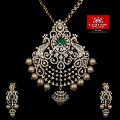 Cz Jewellery Sets, Cz Jewellery, Kameswari Jewellers, Diamond Pendant Set, Diamond Locket, Diamond Pendants Designs, Diamond Pendant Sets, Diamond Necklace Designs, Bridal Diamond Jewellery